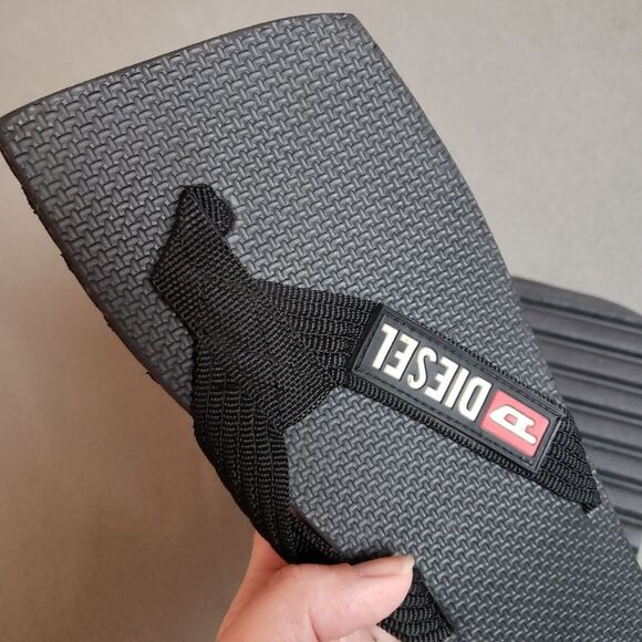 Rare Y2K Square Toe Black Diesel 8 Women or 6 Men Flip Flop Sandle Vtg Beach - Picture 6 of 13